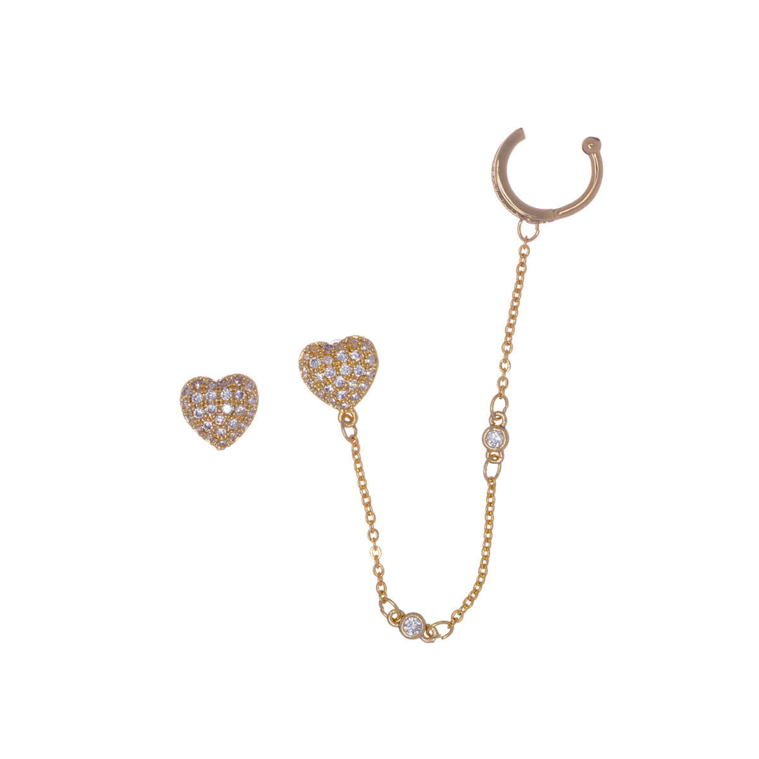 Zirconia heart chain with rustic earring ear cuff 1pc