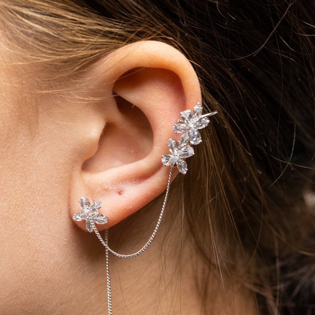 Zirkonia kukkaset ketju rustokoru ear cuff 1kpl