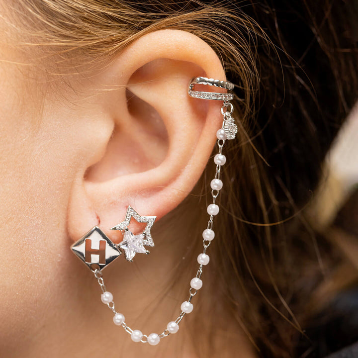 Zirkonia tähti helmiketju rustokoru ear cuff 1kpl