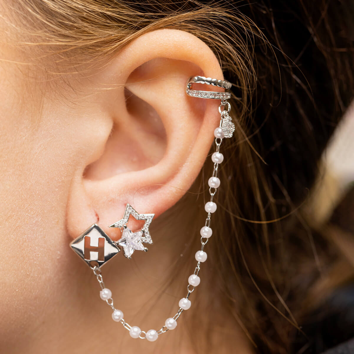 Zirconia Star Pineetju Rusty Jewelry Ear Cuff 1pcs