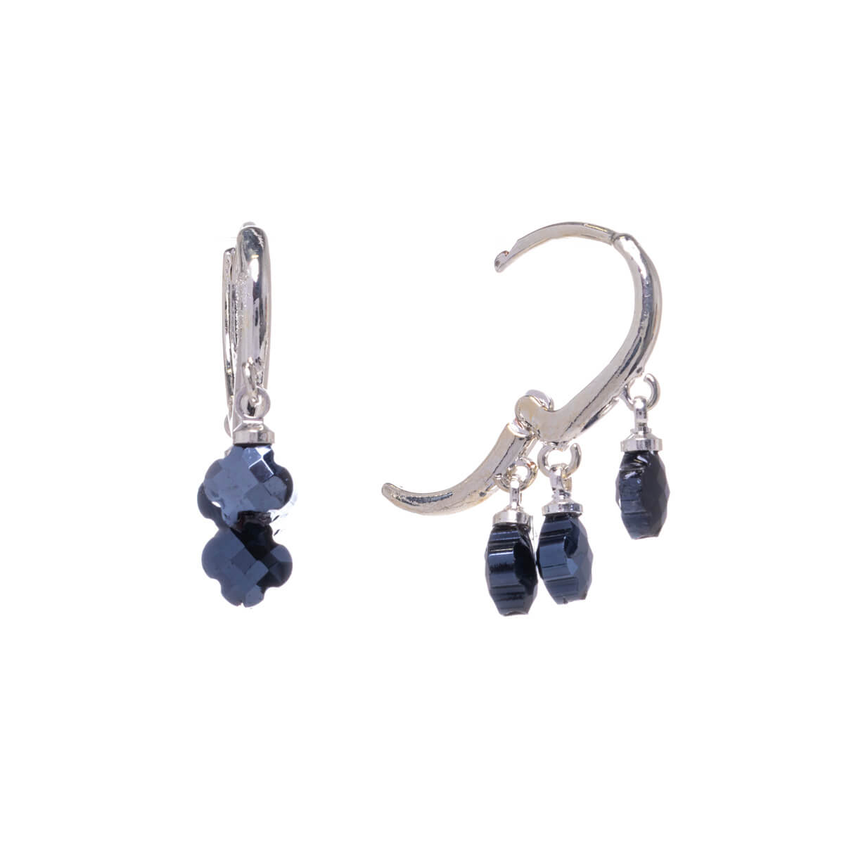 Silver earrings with glass bead pendants