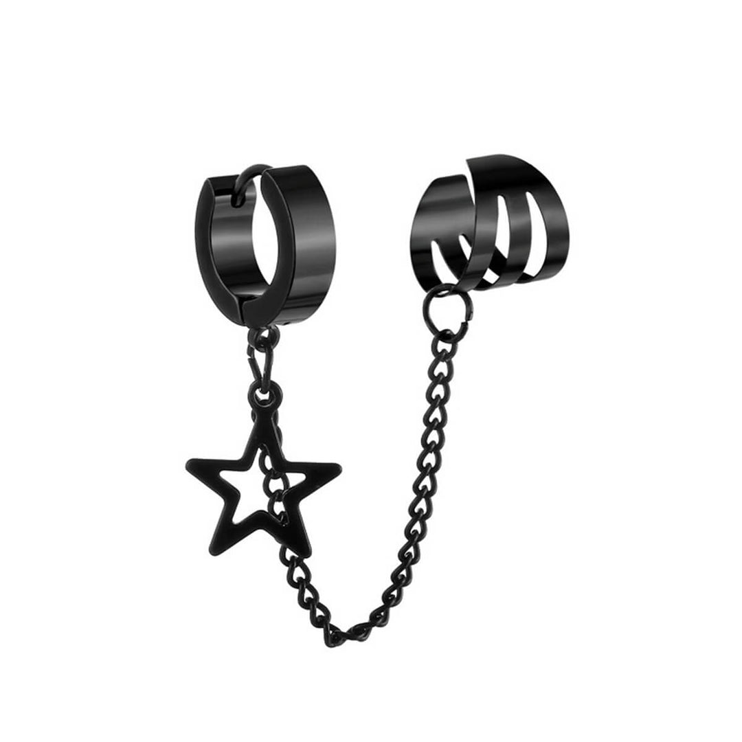 Toisen korvan korvarengas ear cuff tähti riipus (Teräs 316L)