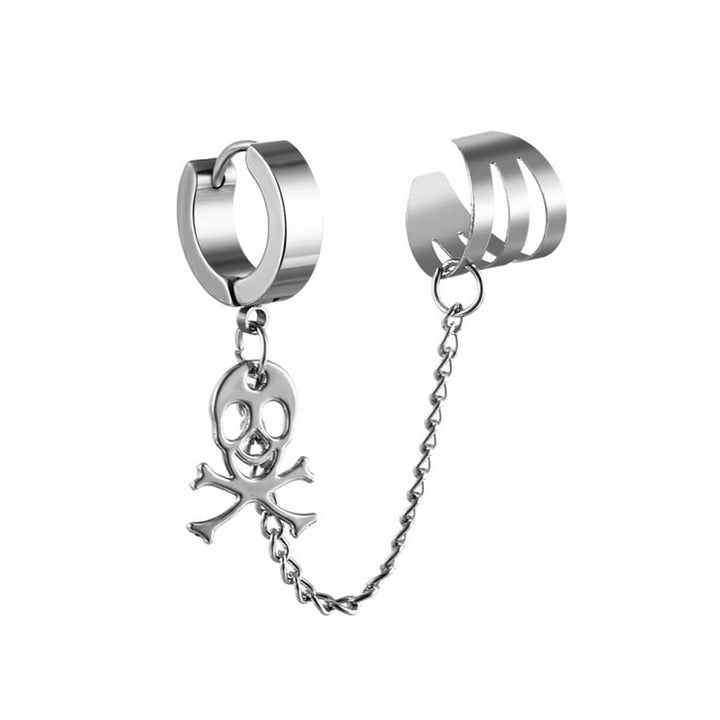 Toisen korvan korvarengas ear cuff pääkallo riipus (Teräs 316L)