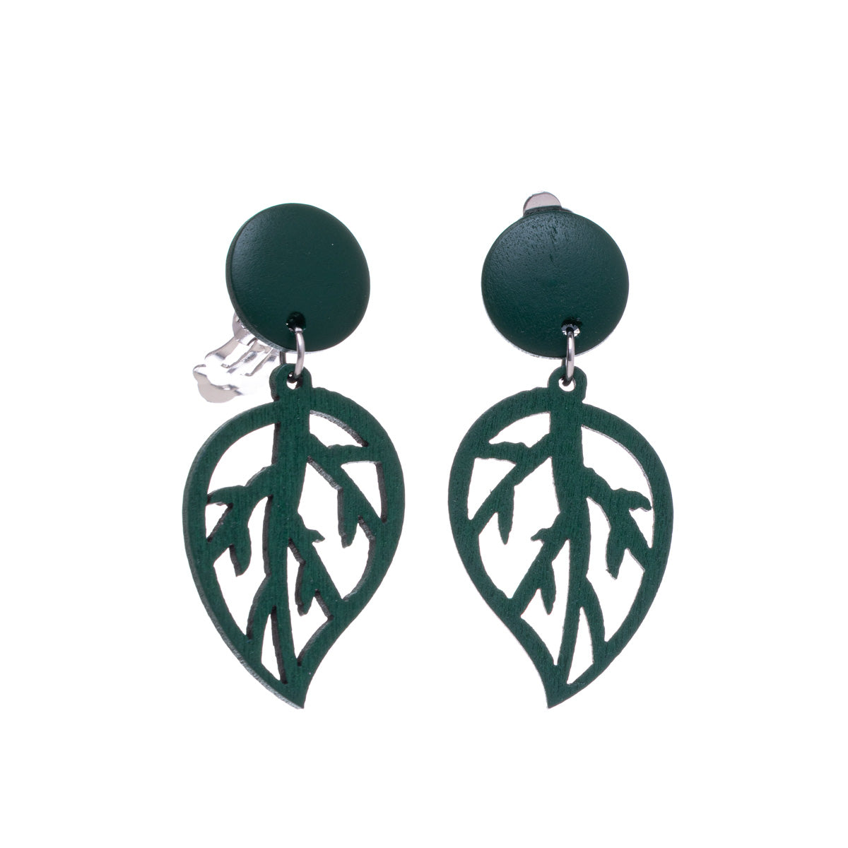 Wooden leaf clip earrings