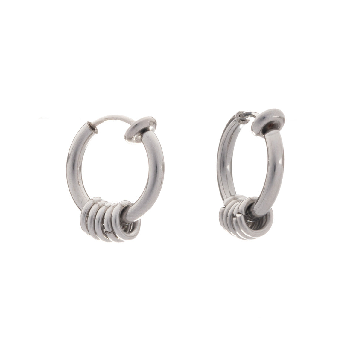 Steel ring clip earrings with rings (steel 316L)