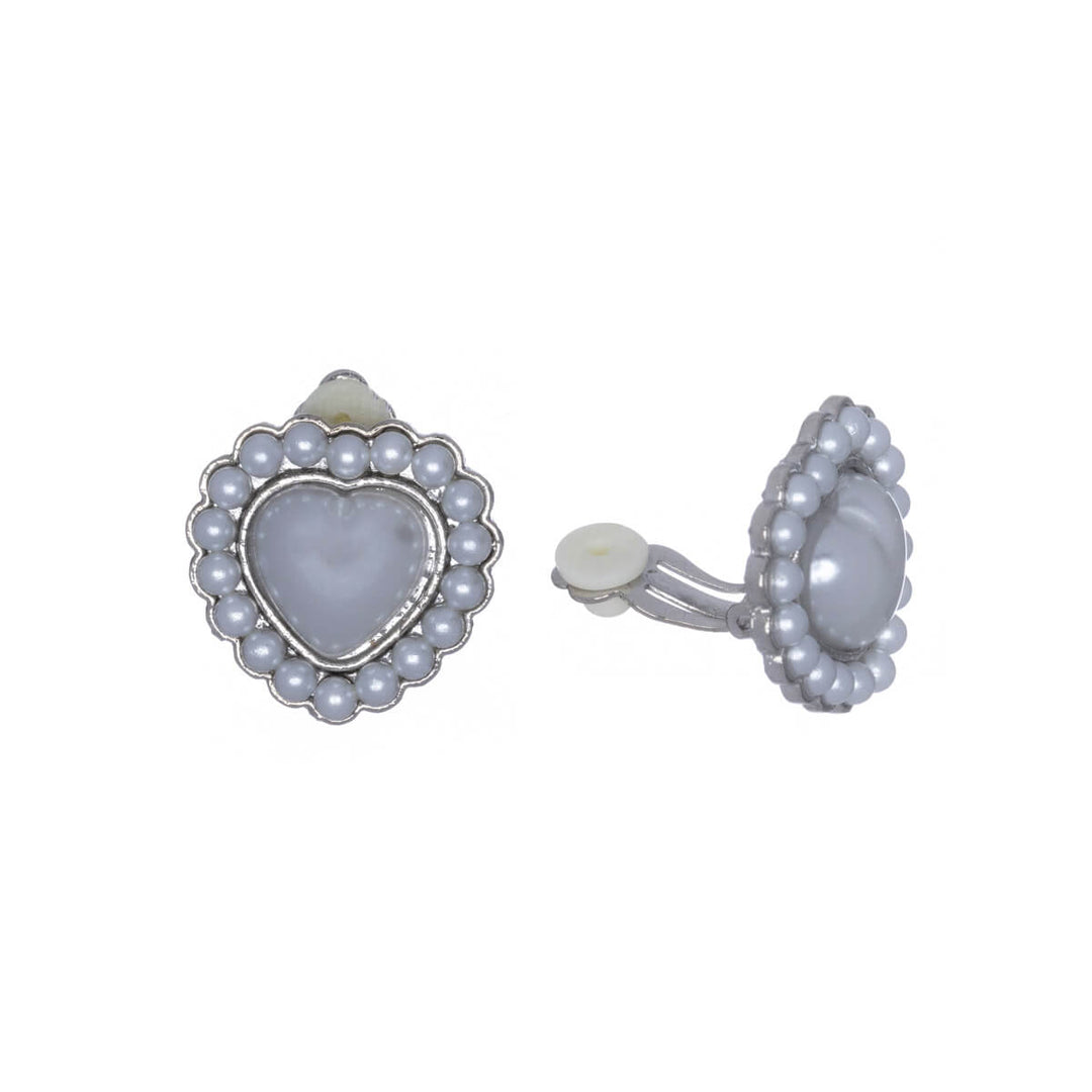 Pearl heart clip earrings