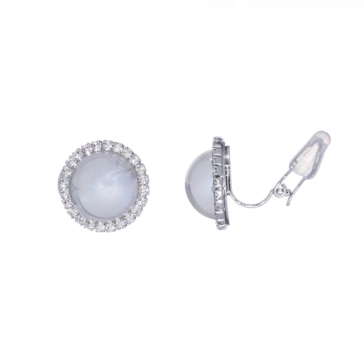 Pearl clip earrings with zirconia rim