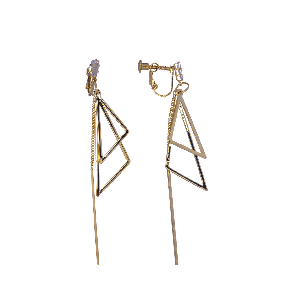 Hanging triangles clip-on earrings with zirconia stone