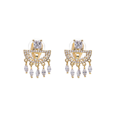 Zirconia button clip earrings with pearls