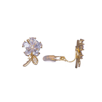 Zirconia flower clip earrings (silver 925)