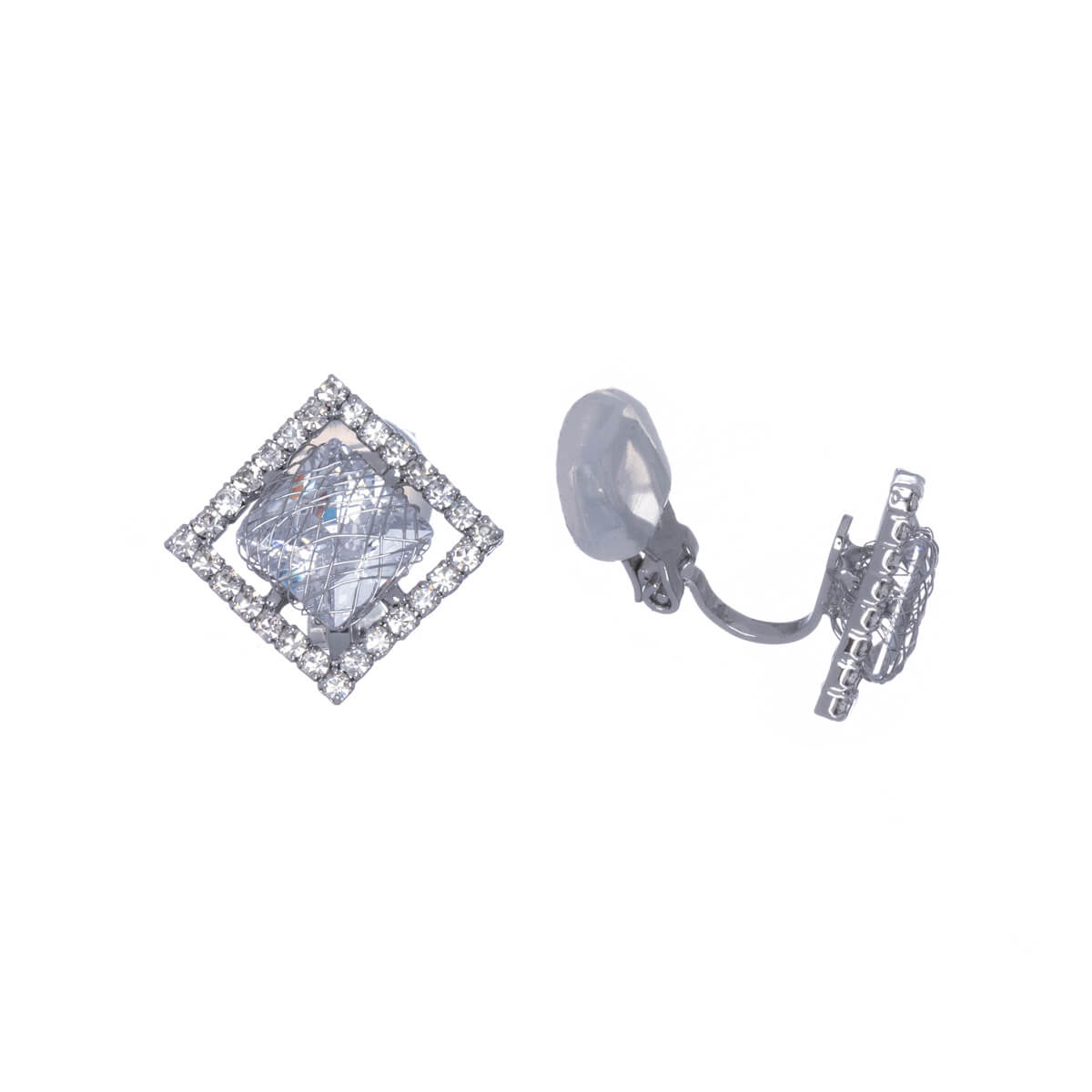 Zirconia square clip earrings (silver 925)