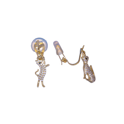 Zirconia cat clip earrings (silver 925)
