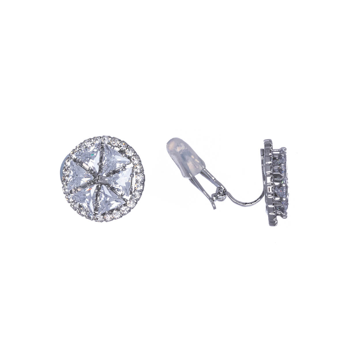 Round zirconia clip earrings (silver 925)