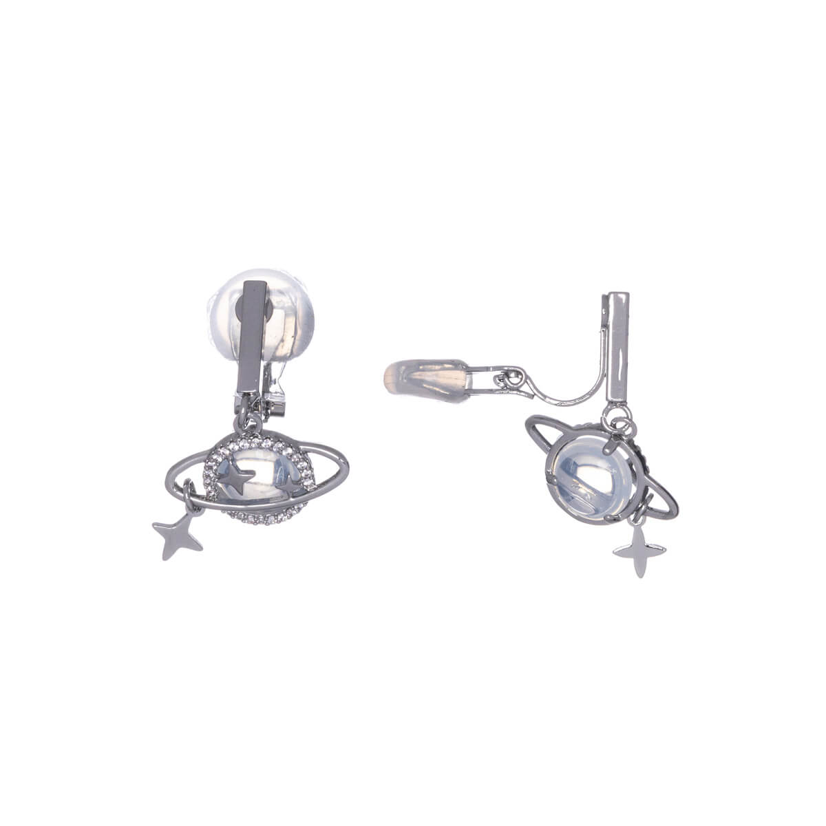 Saturnus clip-on earrings with zirconia stones (silver 925)