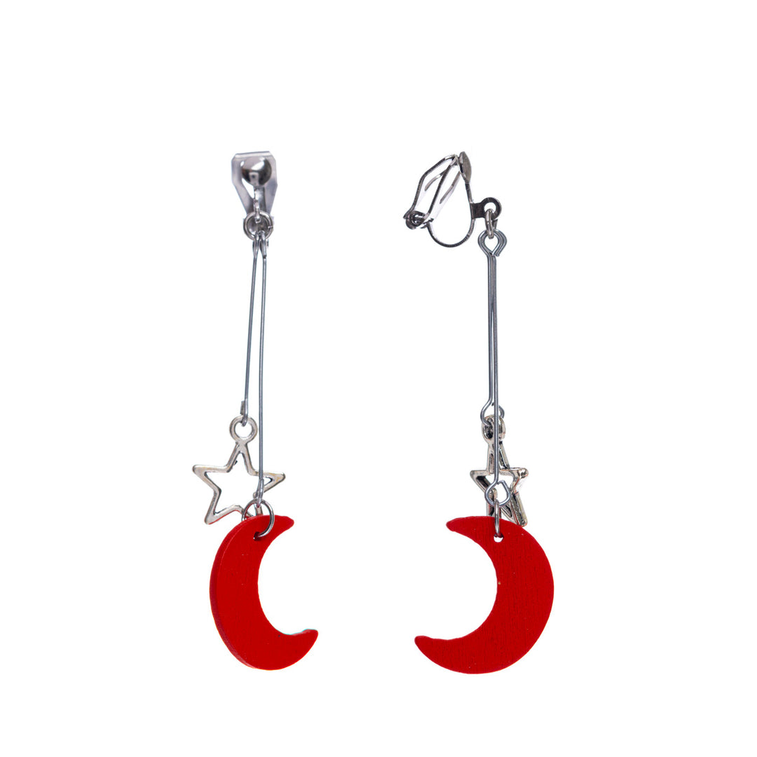 Moon and stars clip-on earrings - Made in Finland (steel 316L)