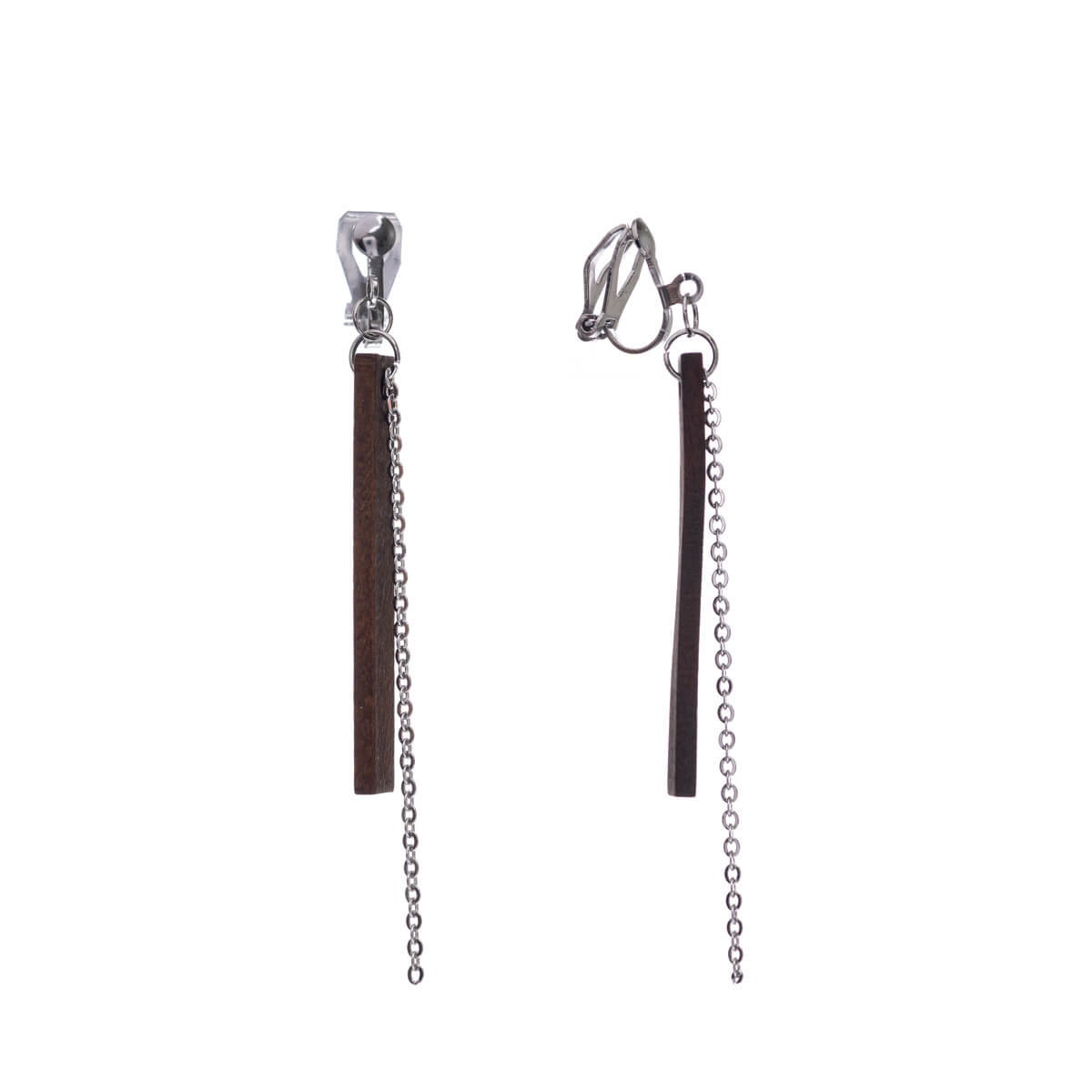 Wooden pillar clip earrings - Made in Finland (steel 316L)