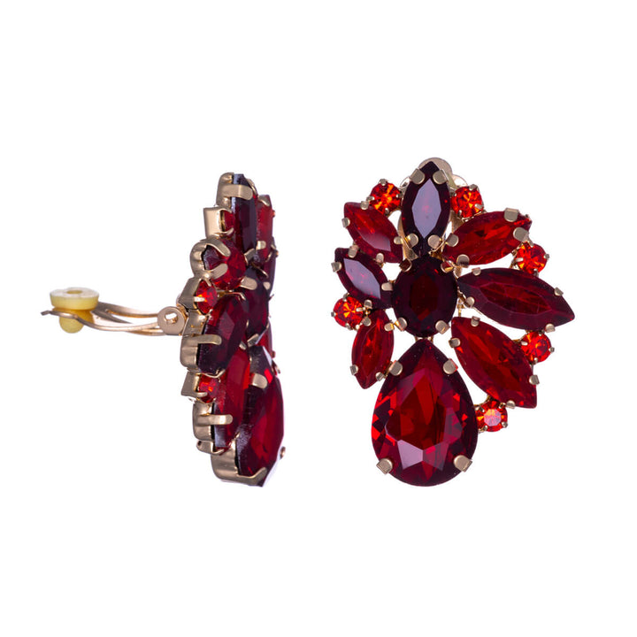 Showy festive clip earrings with glass stones