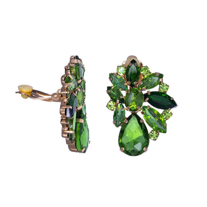 Showy festive clip earrings with glass stones