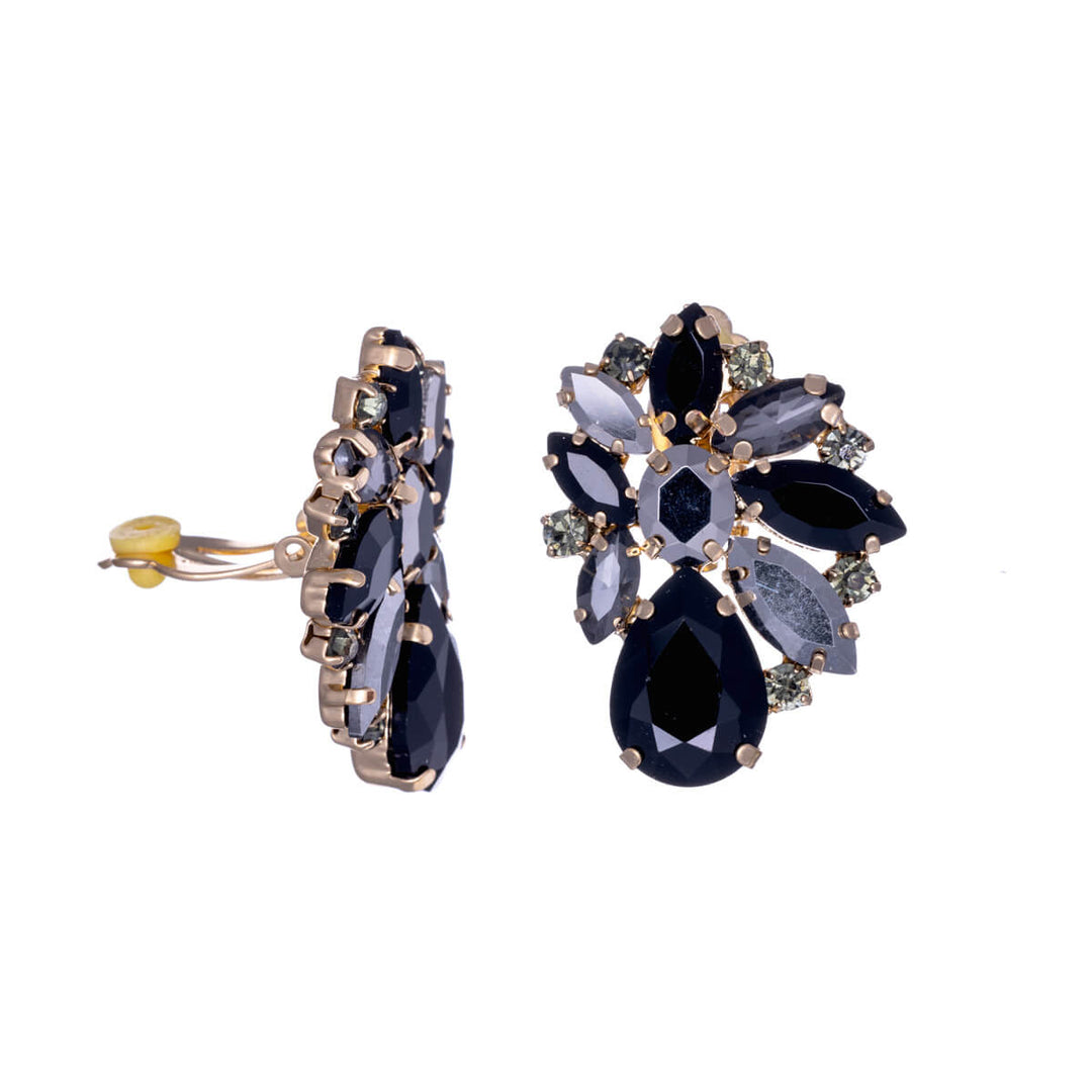 Showy festive clip earrings with glass stones