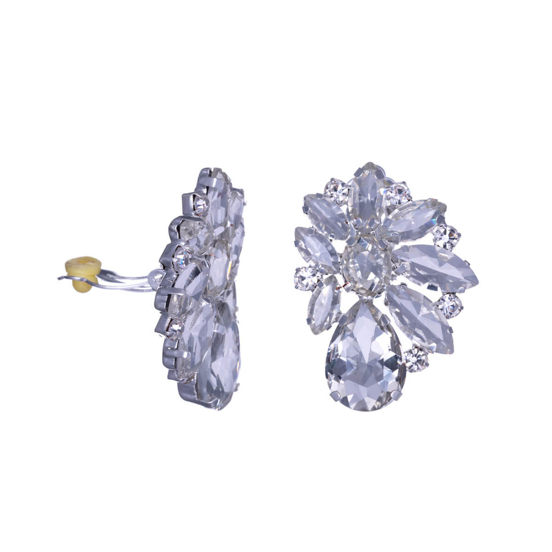 Showy festive clip earrings with glass stones