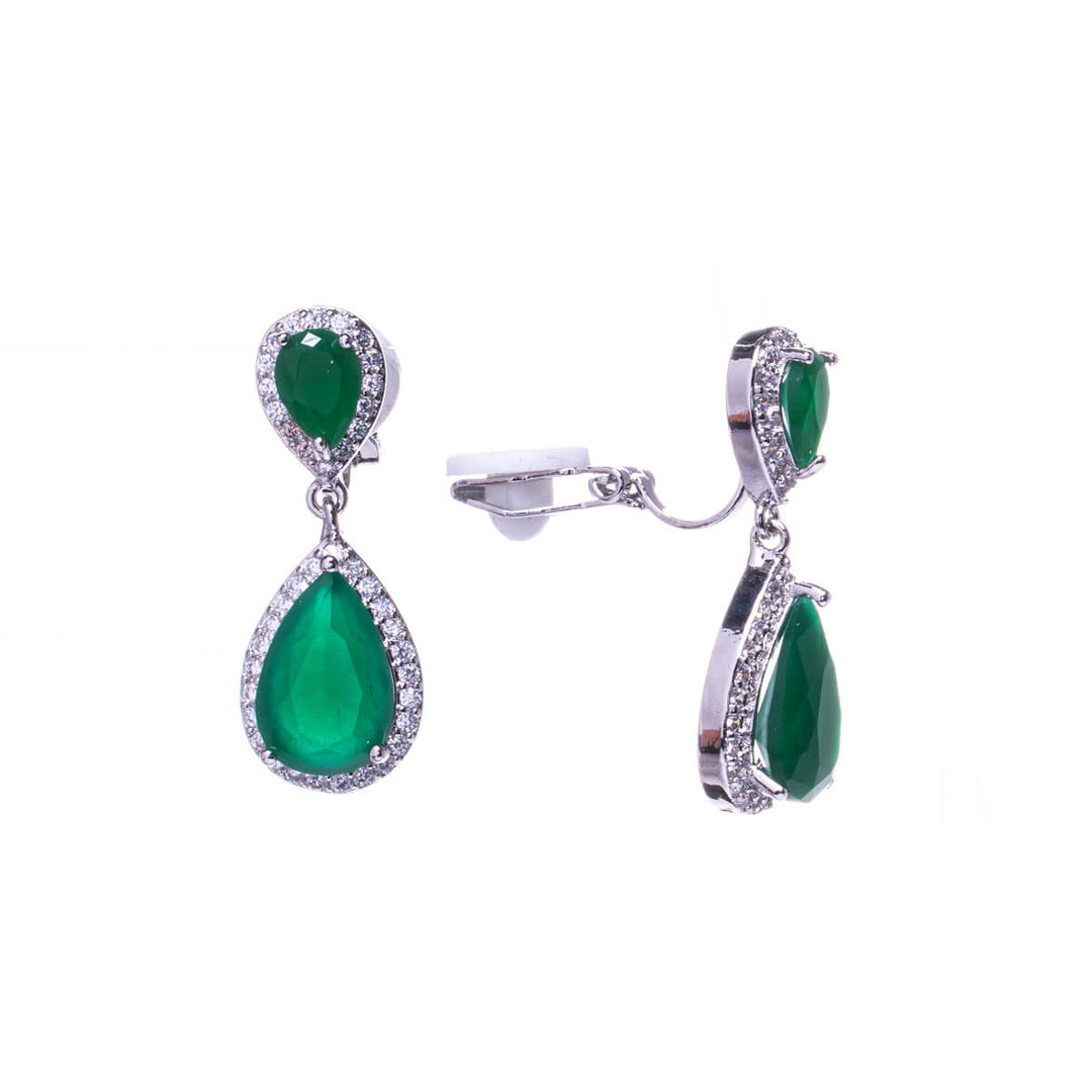 Hanging zirconia drop clip earrings