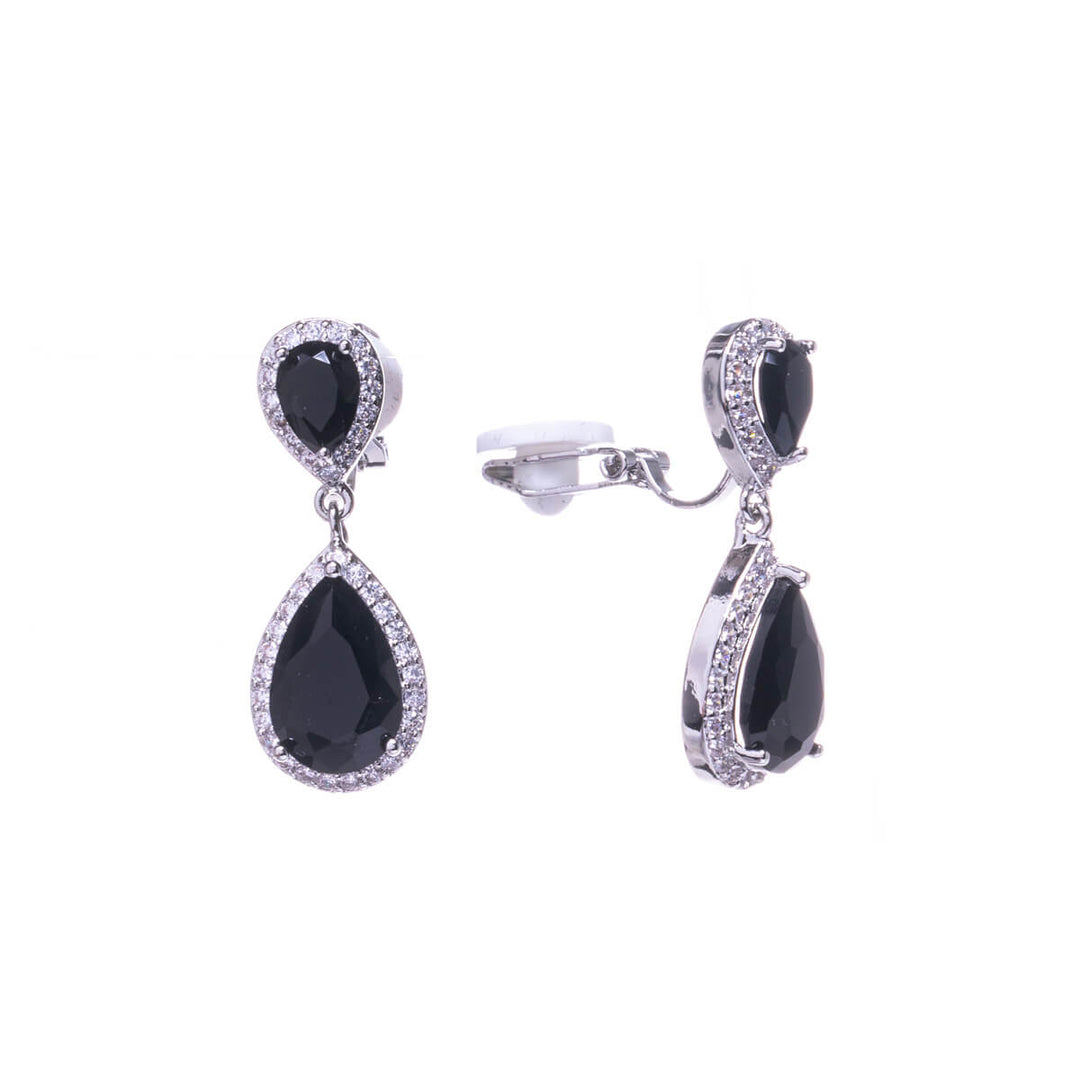 Hanging zirconia drop clip earrings