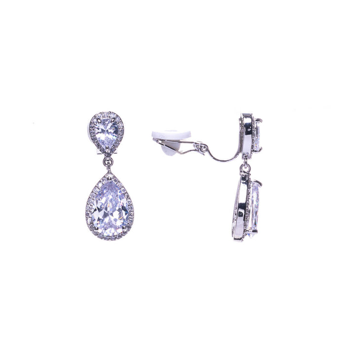 Hanging zirconia drop clip earrings