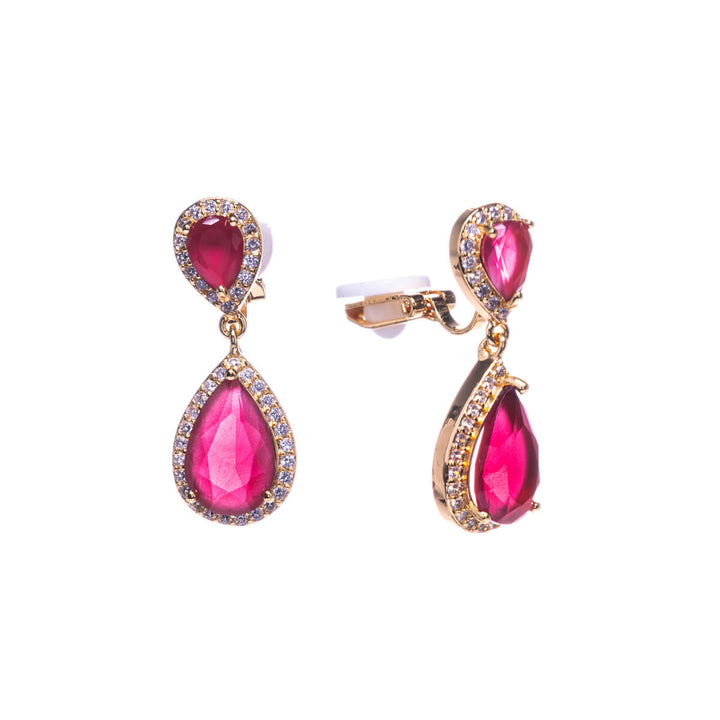 Dangling zirconia drop clip earrings gold plating