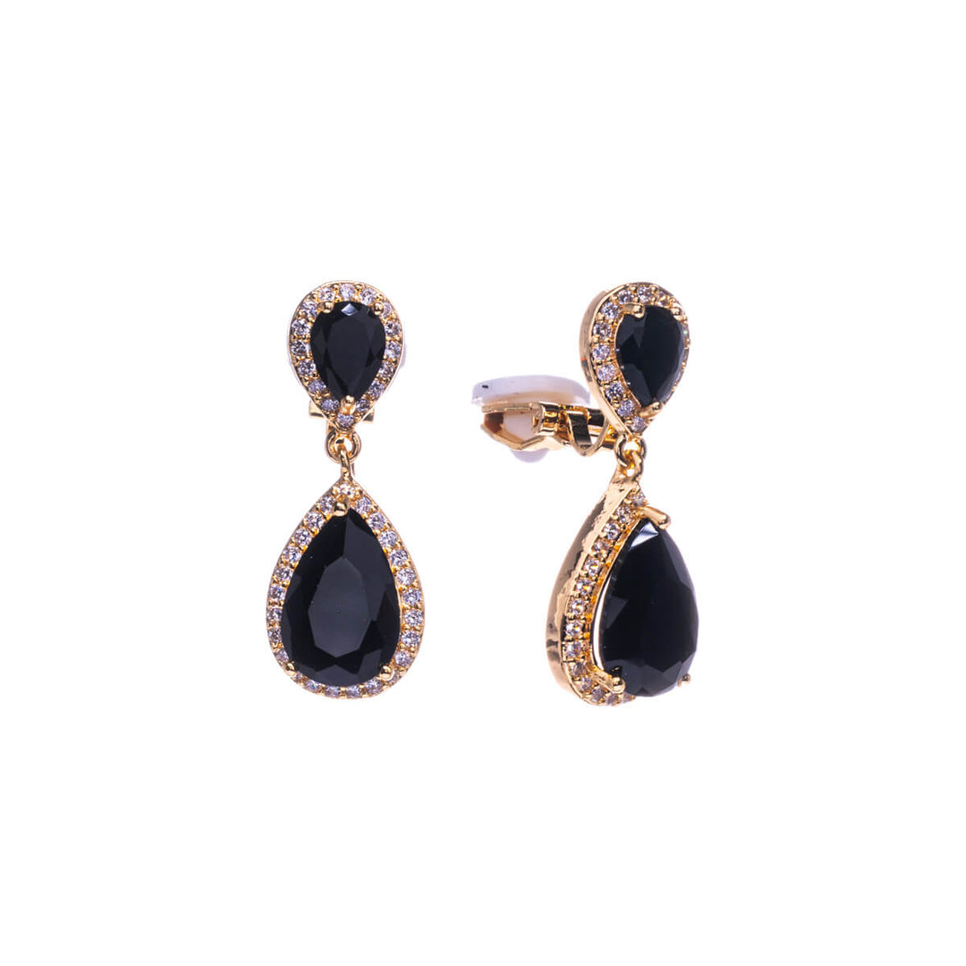 Dangling zirconia drop clip earrings gold plating