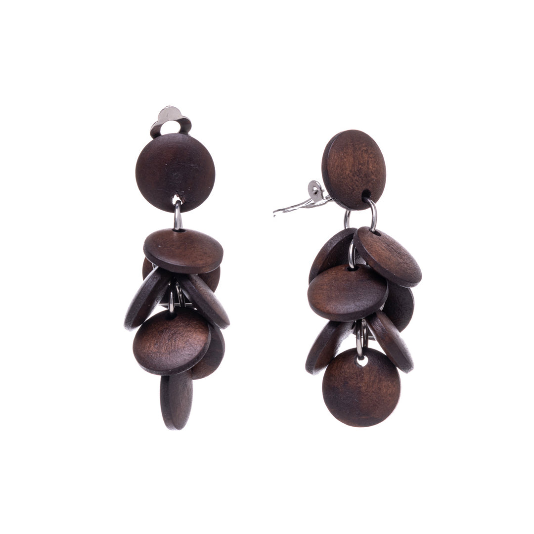 Wooden cluster clip earrings (Steel 316L)