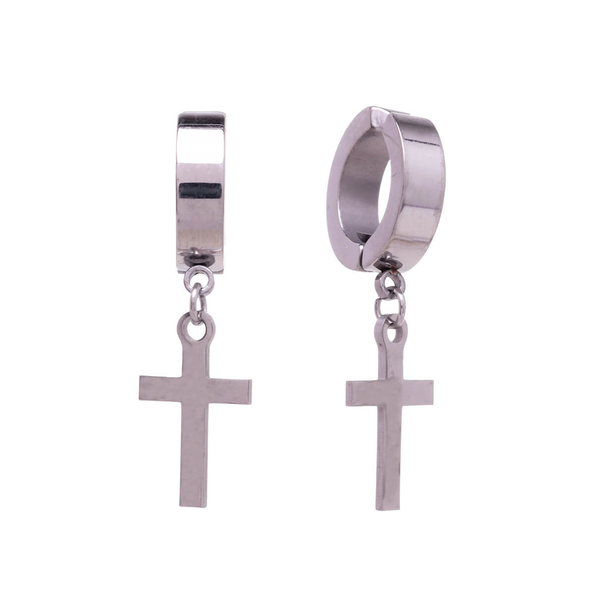 Hanging cross ring clip-on earrings (Steel 316L)