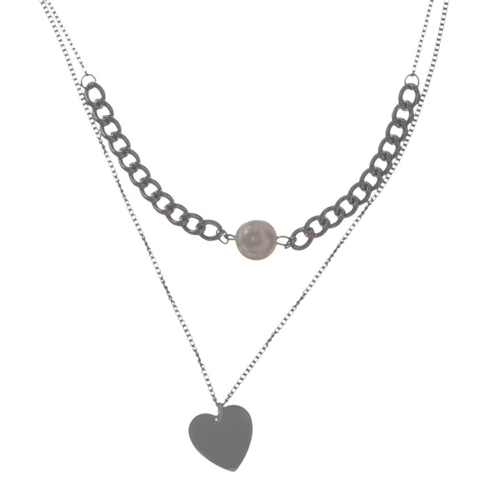 Two row heart necklace (steel)