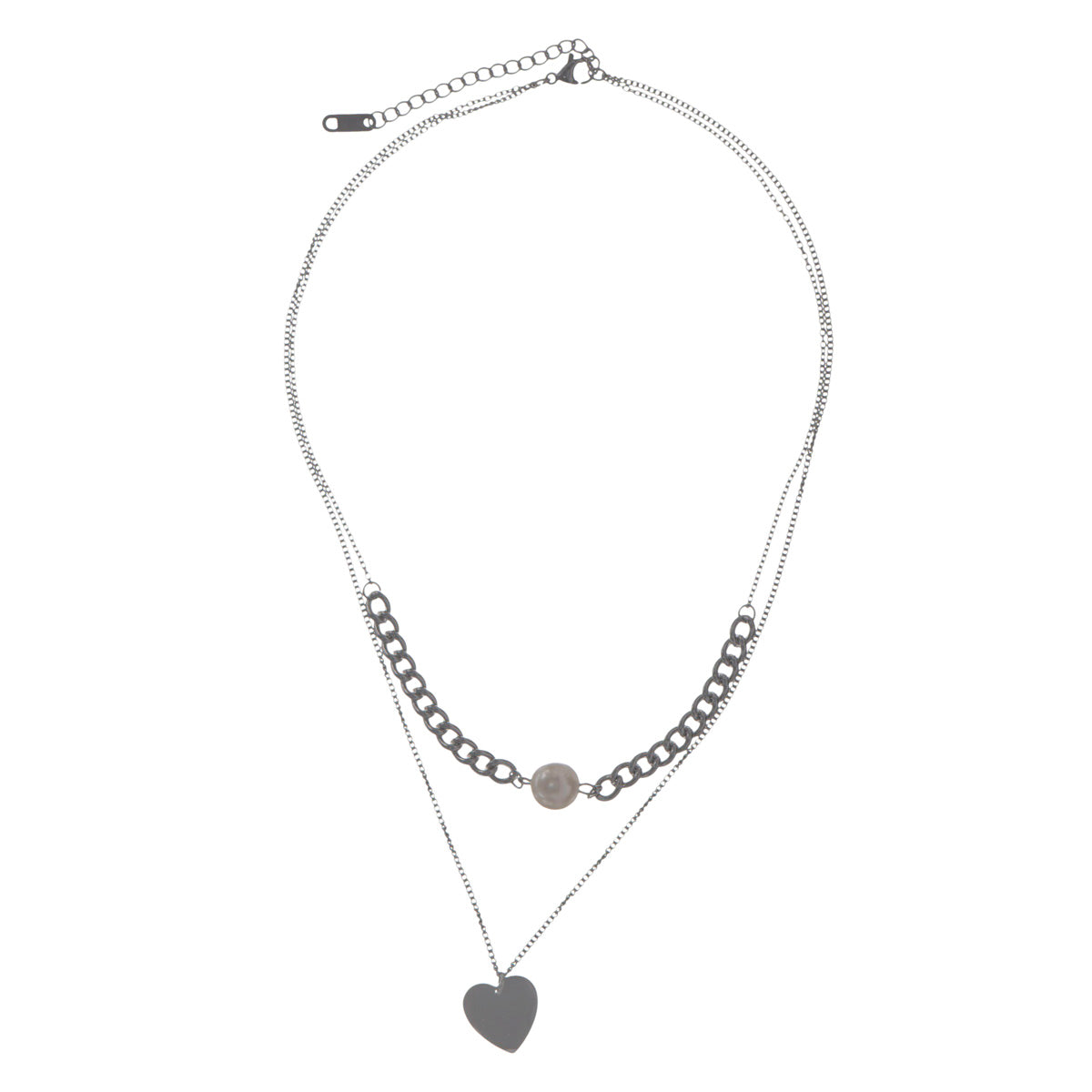 Two row heart necklace (steel)