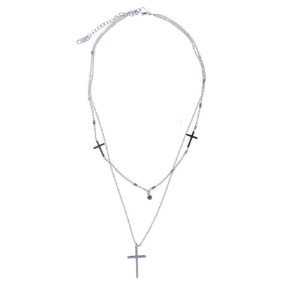 Two row cross necklace (steel)
