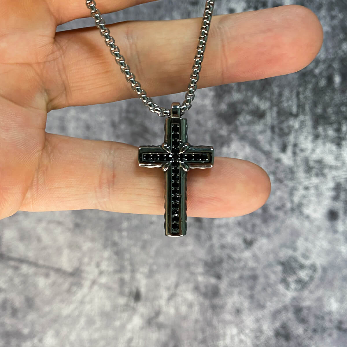 Stone cross pendant steel necklace 60cm