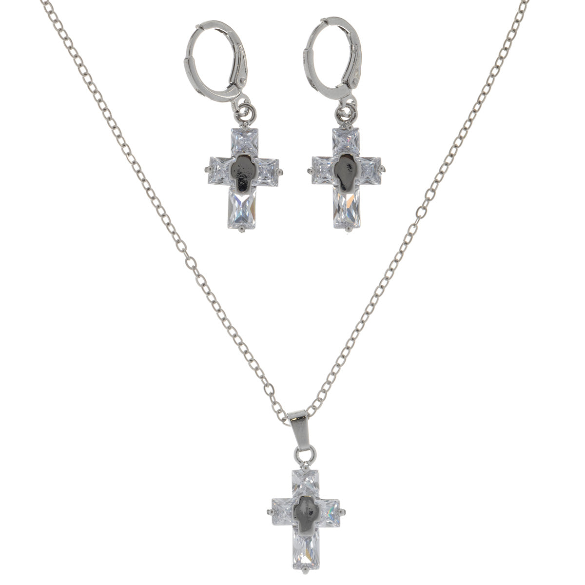 Cross necklace and earrings set in a gift box