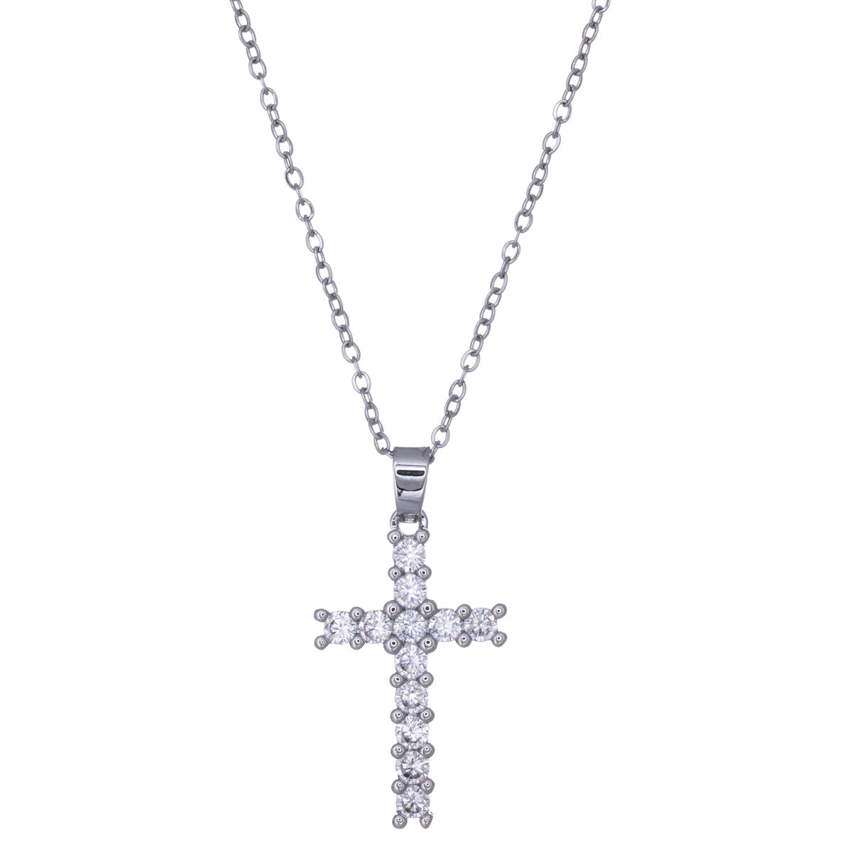 Zirconia cross pendant steel necklace 41cm (Steel 316L)