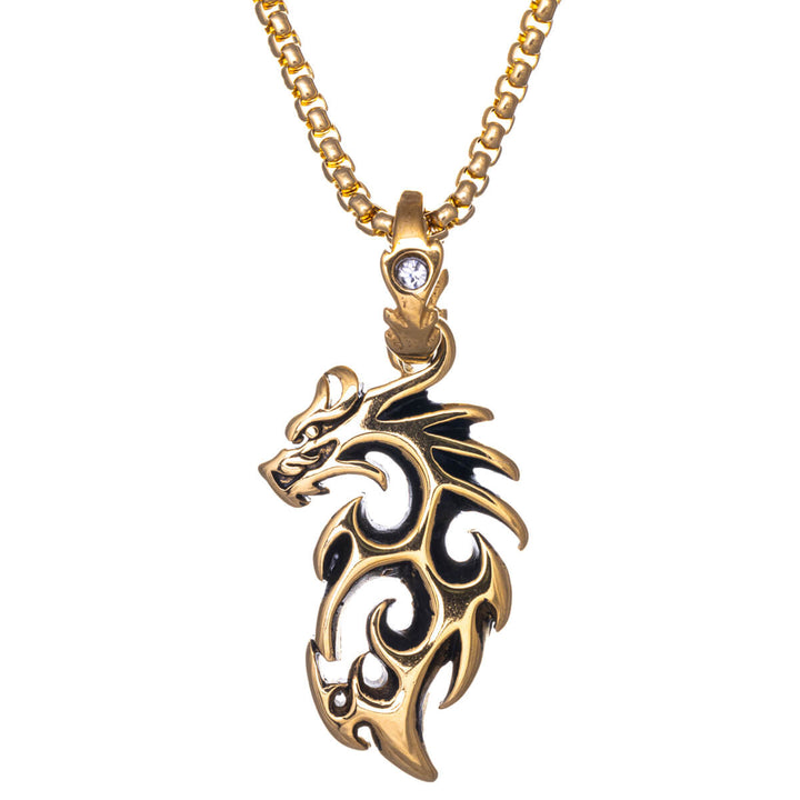 Tribal dragon pendant necklace 60cm (Steel 316L)