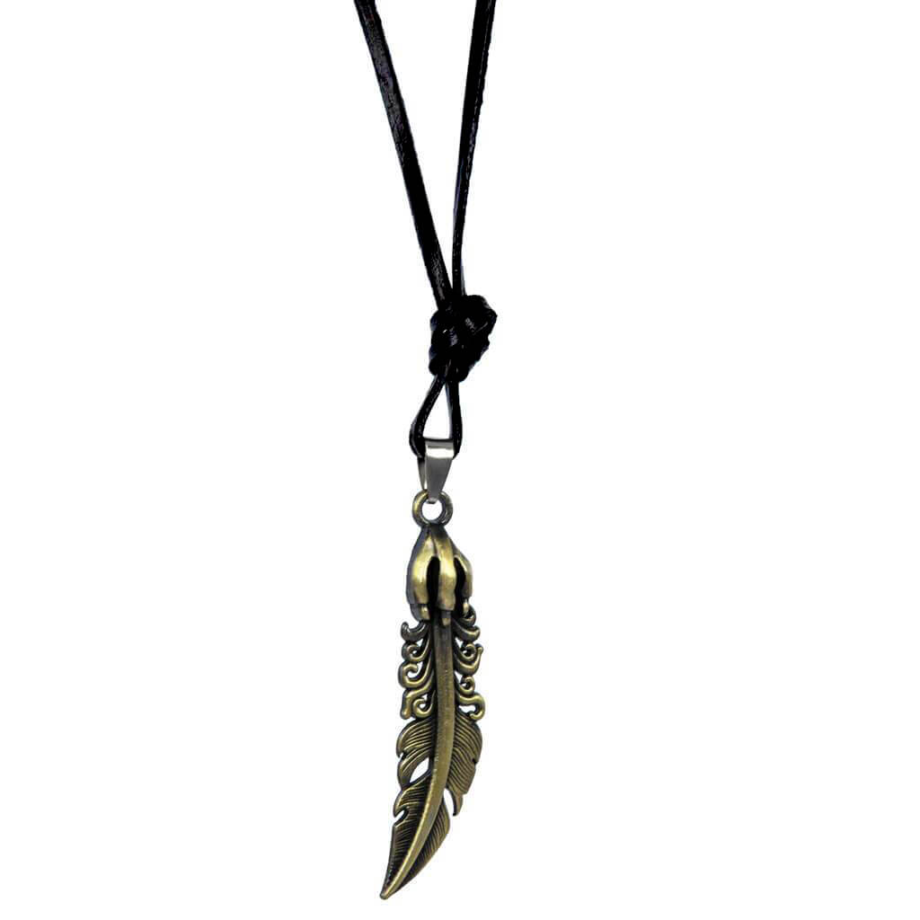 Feather pendant on leather strap