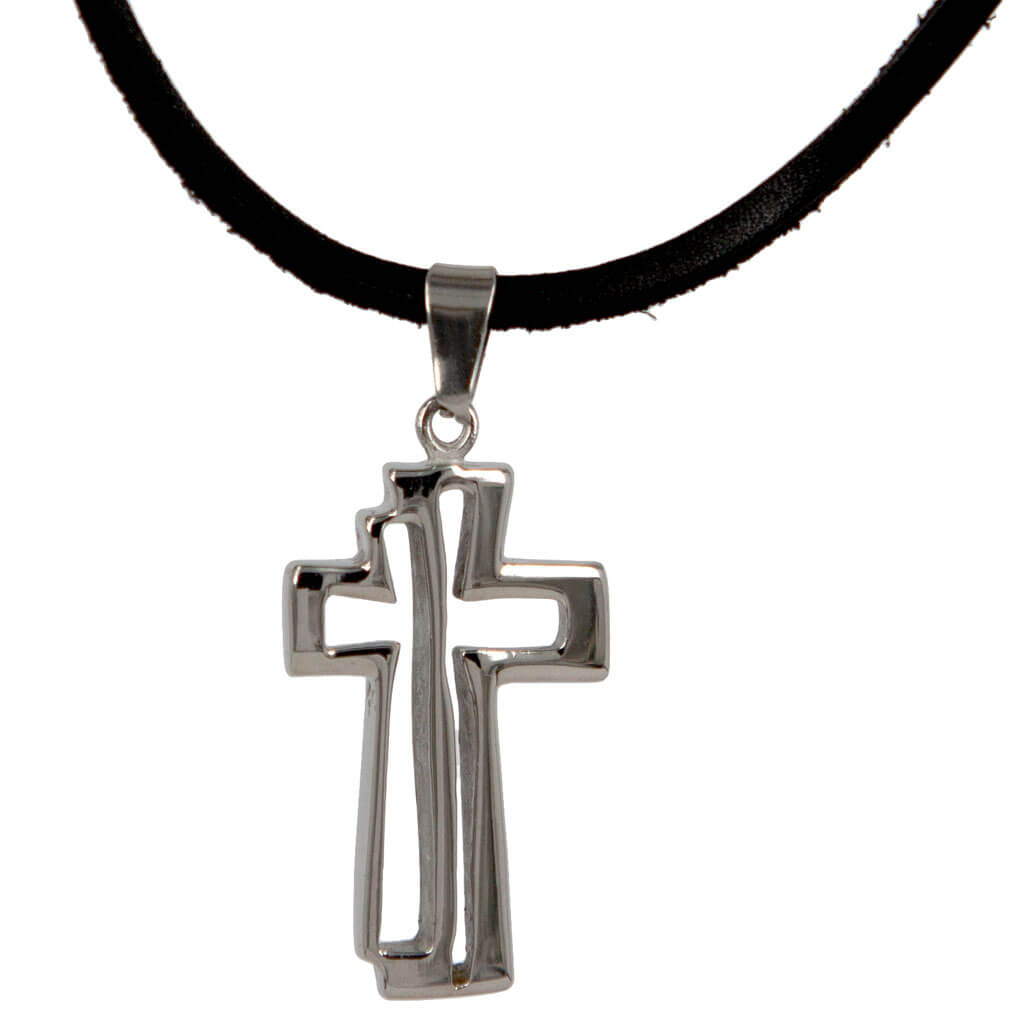 Cross pendant on leather strap