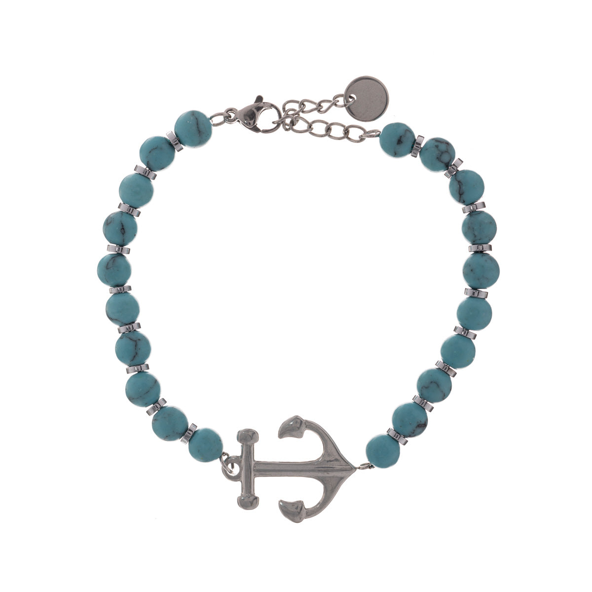 Steel bead bracelet with anchor