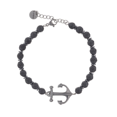 Steel bead bracelet with anchor