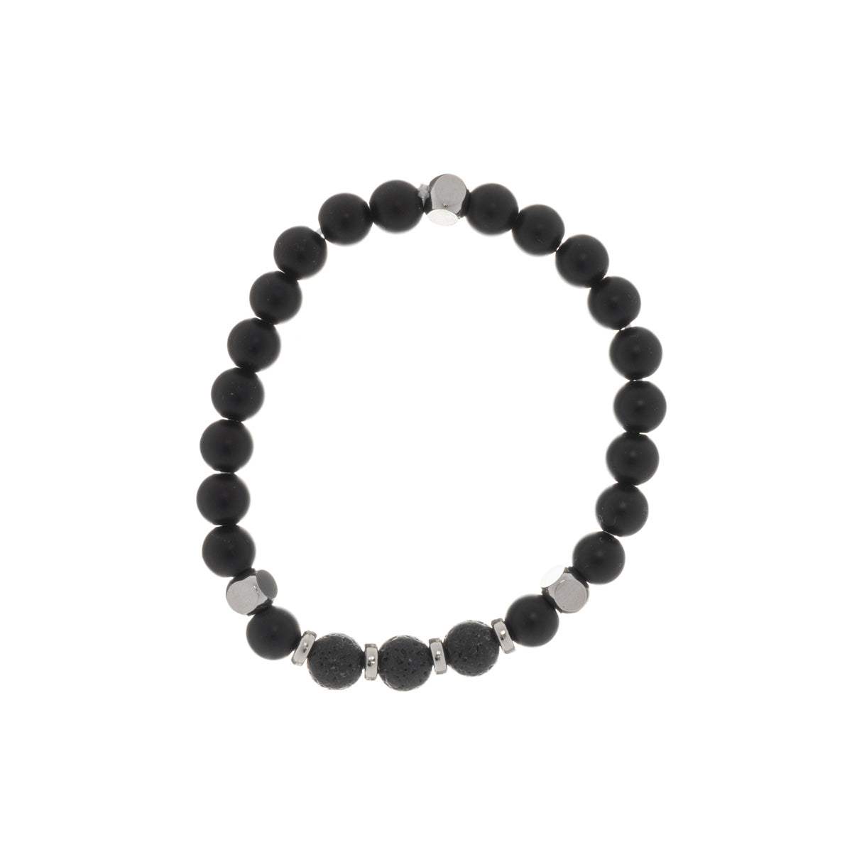 Black pearl bracelet with lava stones (steel 316L)