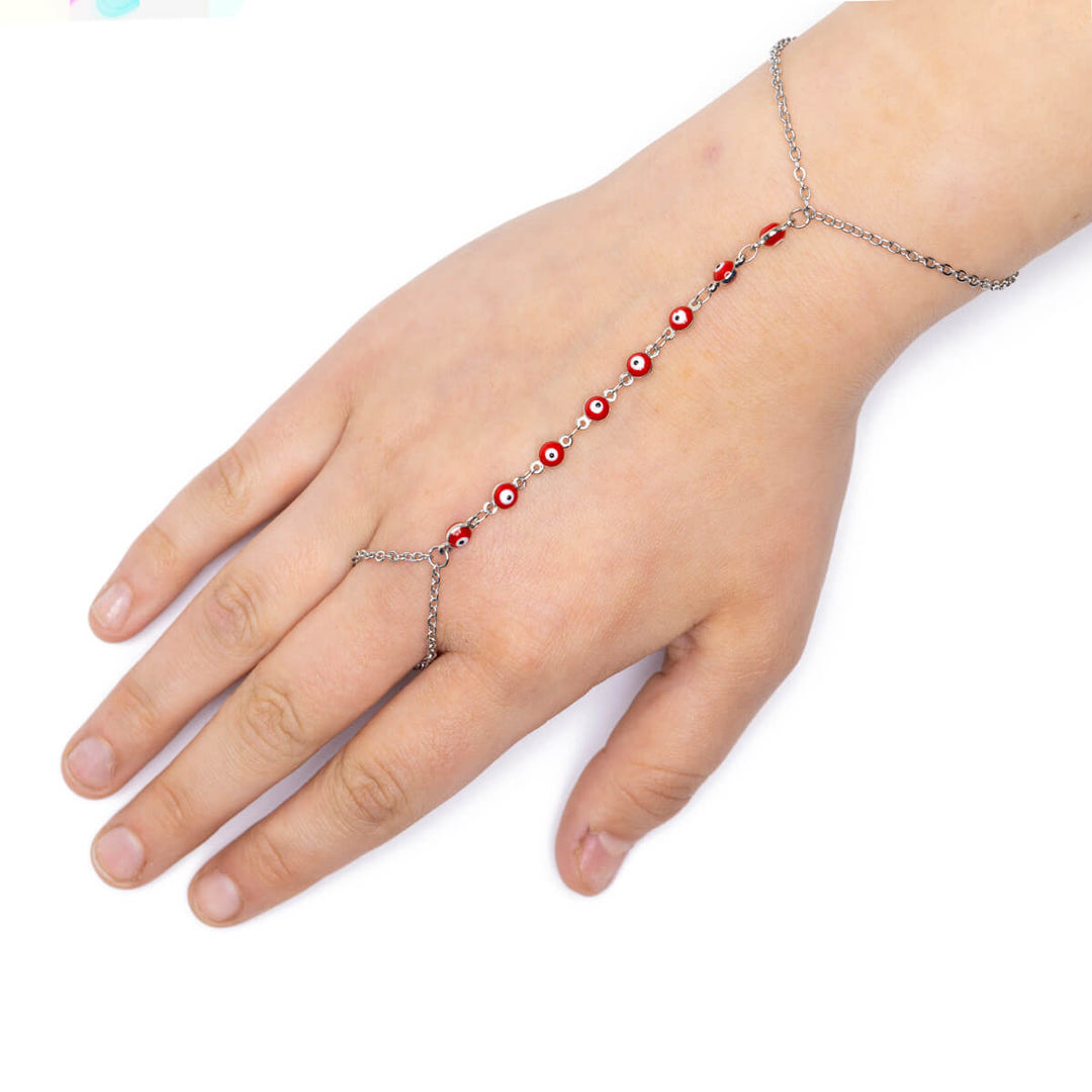 Böses Auge Hand-Armband mit Kette (Stahl 316L)