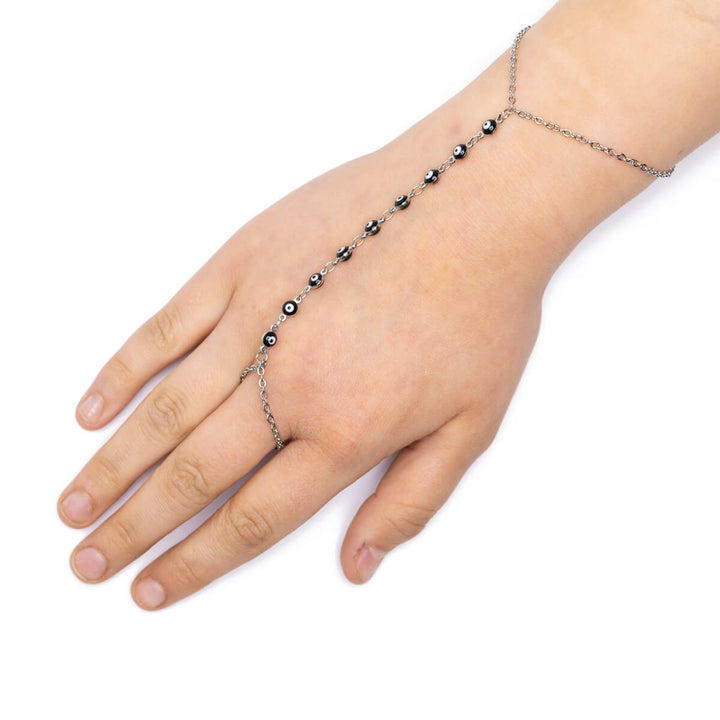 Böses Auge Hand-Armband mit Kette (Stahl 316L)