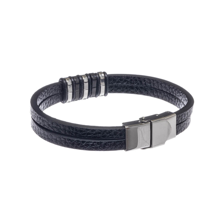 Zweireihiges Kunstlederarmband (Stahl 316L)