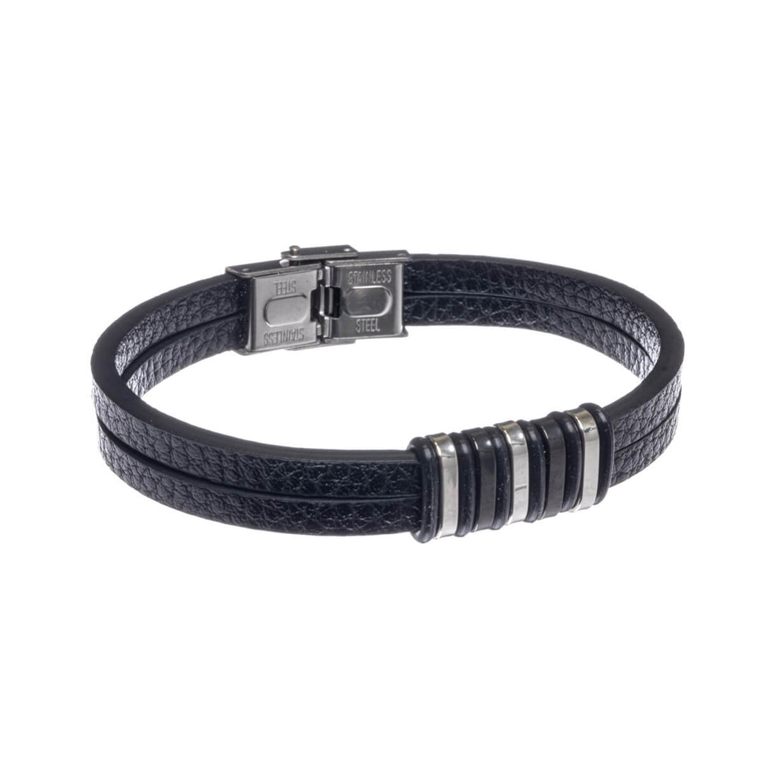 Zweireihiges Kunstlederarmband (Stahl 316L)