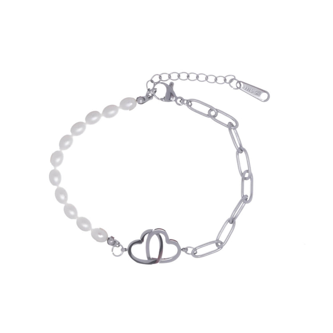 Stahlperlenarmband mit zwei Herzen (Stahl 316L)