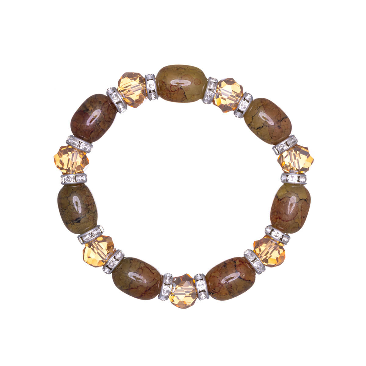 Elastic bracelet with stones and beveled glass stones