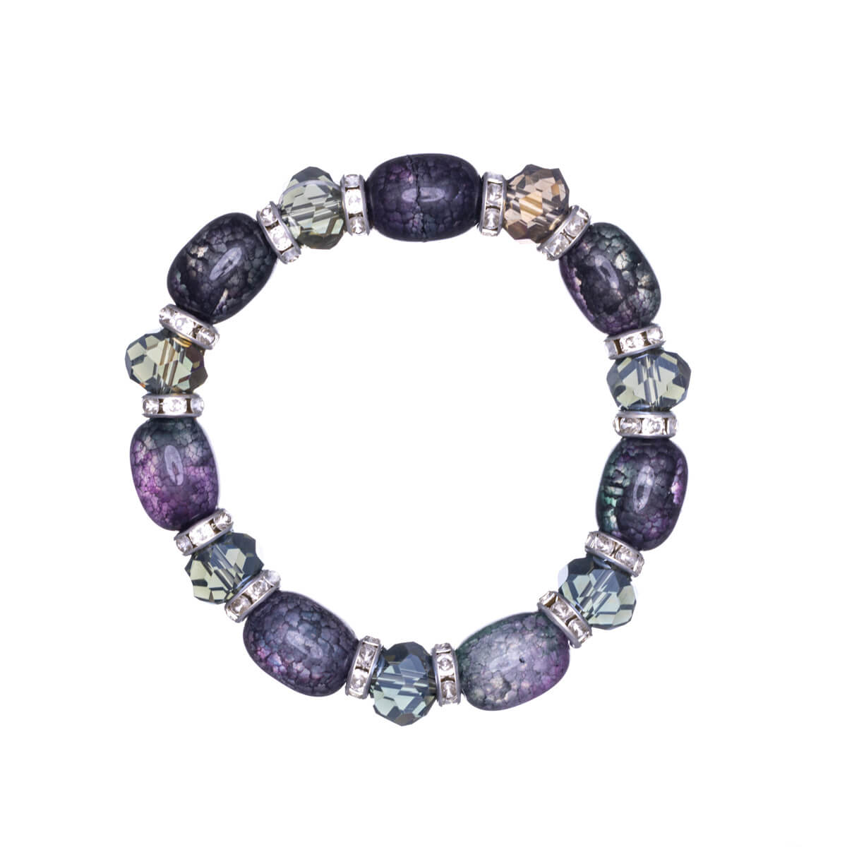 Elastic bracelet with stones and beveled glass stones